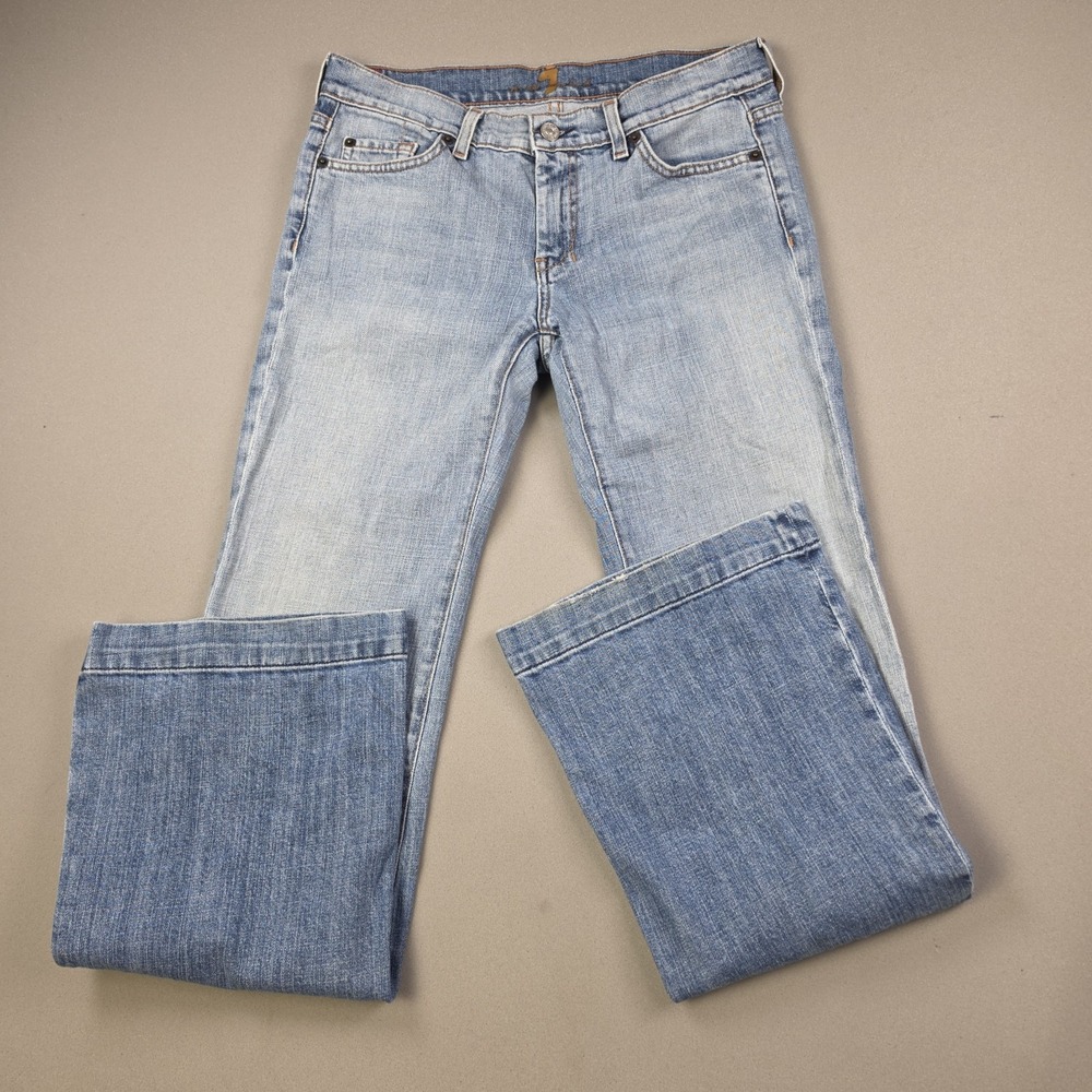 7 For All Mankind Dojo Jeans Women's 29 Light Blue Wide Leg Flare Low Rise Denim
